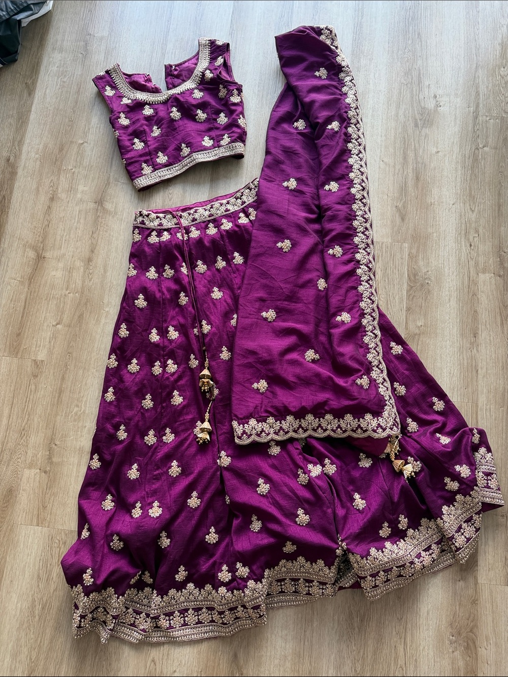 Women's Embroidered Purple Lehenga Skirt Set with Matching Blouse and Dupatta